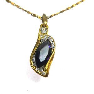 Deep Purple Rhinestone Brutalist Crystal Pendant Vintage Chain Necklae 20" Long